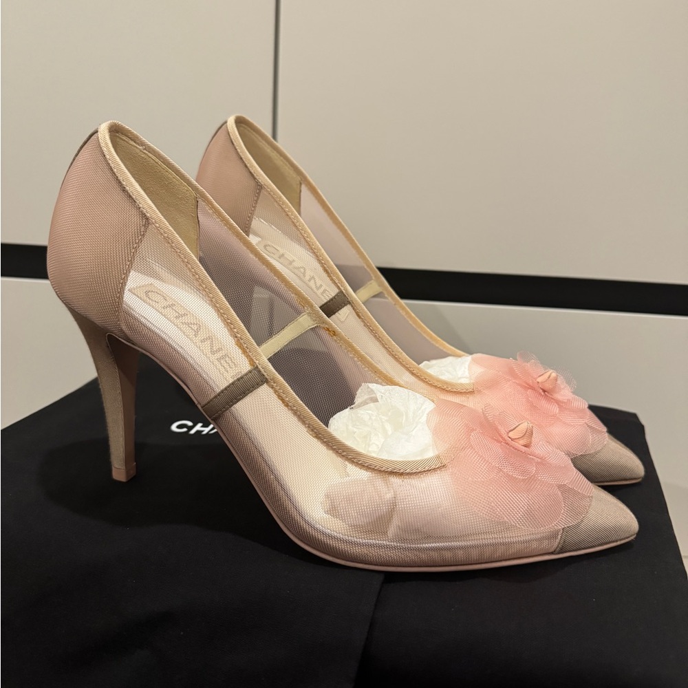 Chanel BNIB camelia mesh sheer pump heels logo size 39 - Picture 7 of 14